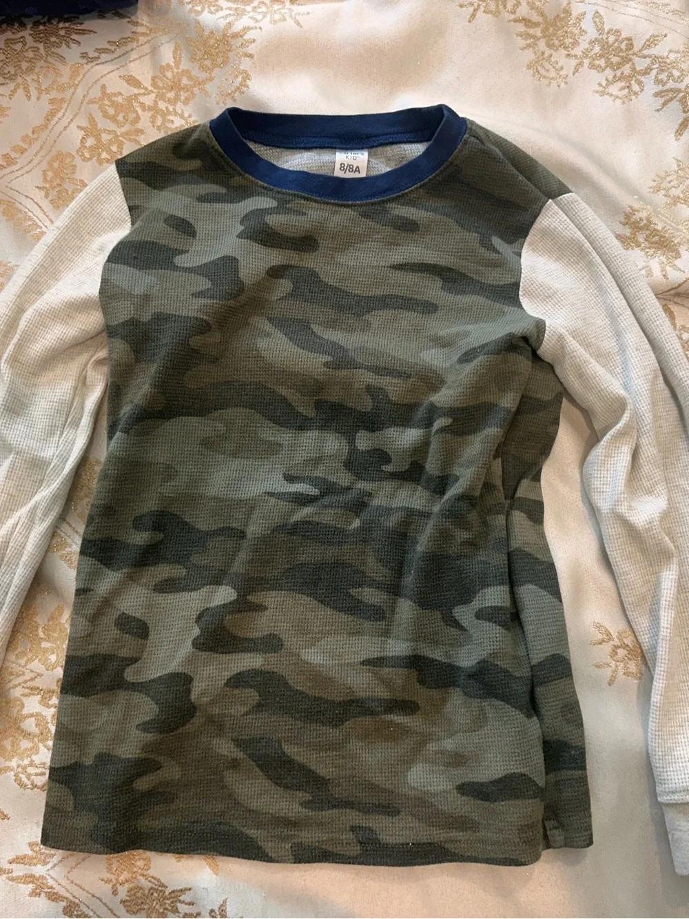 Boys Carters Camo Waffle-Knit Raglan Top - Green/White 8